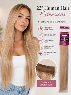 22” Human Hair Saint Tropez Extensions Blonde 64” Wide Seamless Weft
